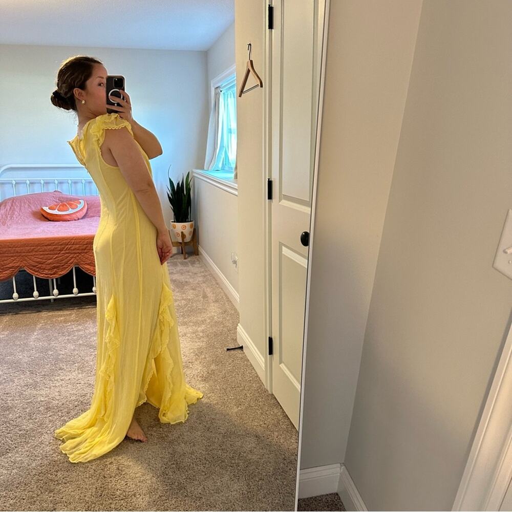 Tularosa Yellow Lace Sexy Maxi Dress Gown Large - Picture 3 of 13